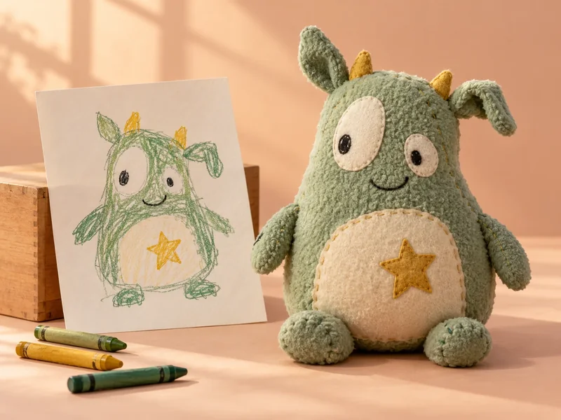 Moss: drawing and AI-generated plush design illustration
